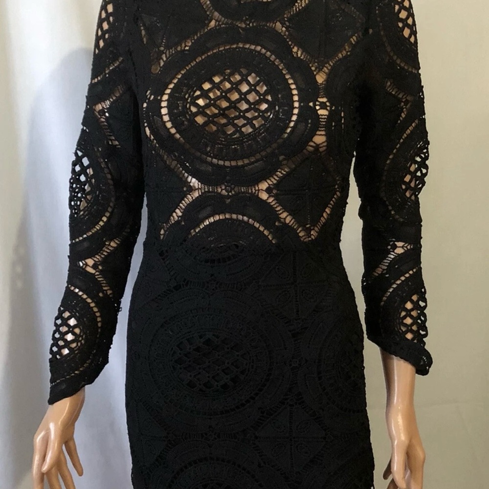 Papaya Black Long Sleeve Lace Dress